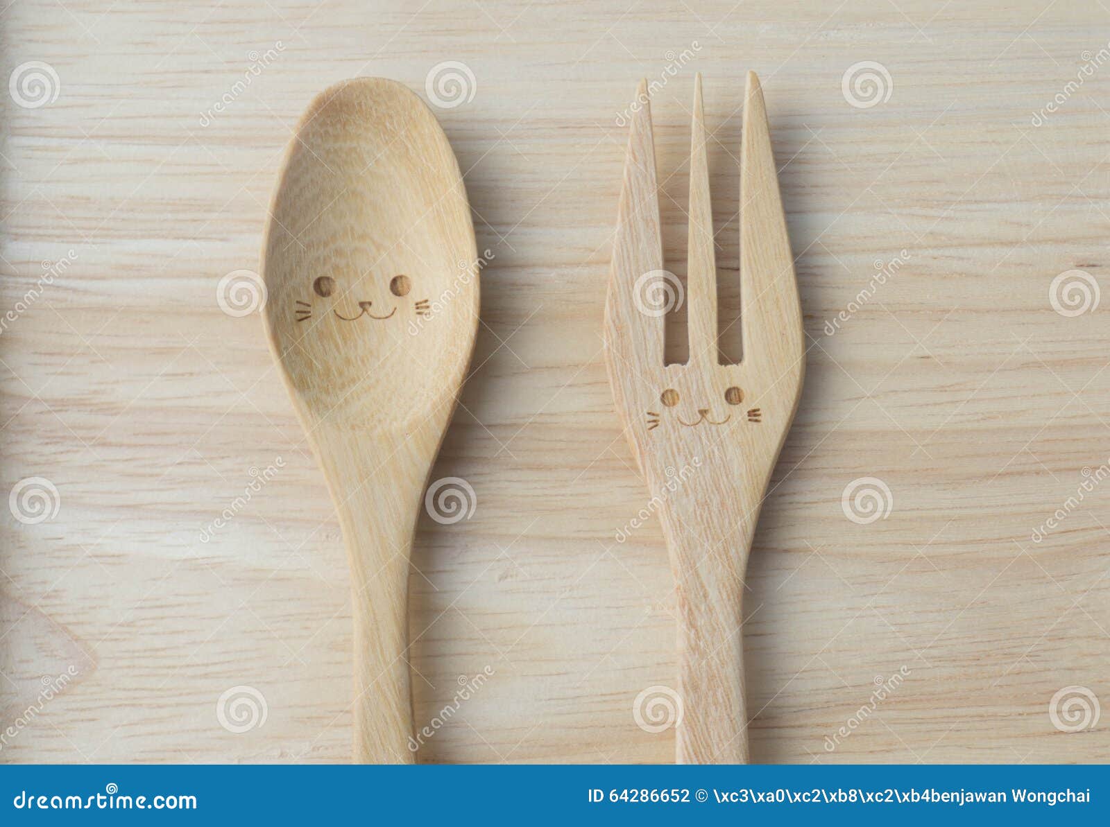 Wood fork and spoon stock photo. Image of dinner, placemat 64286652