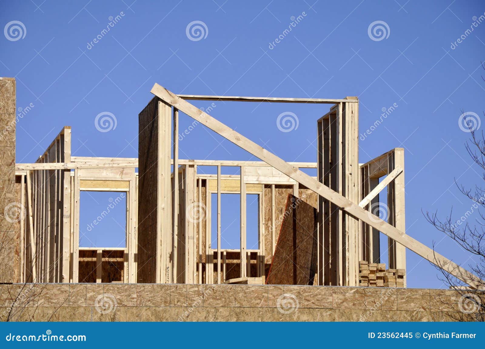 Wood Framing Work In Progress With Wood Framing Walls And Ceiling Or