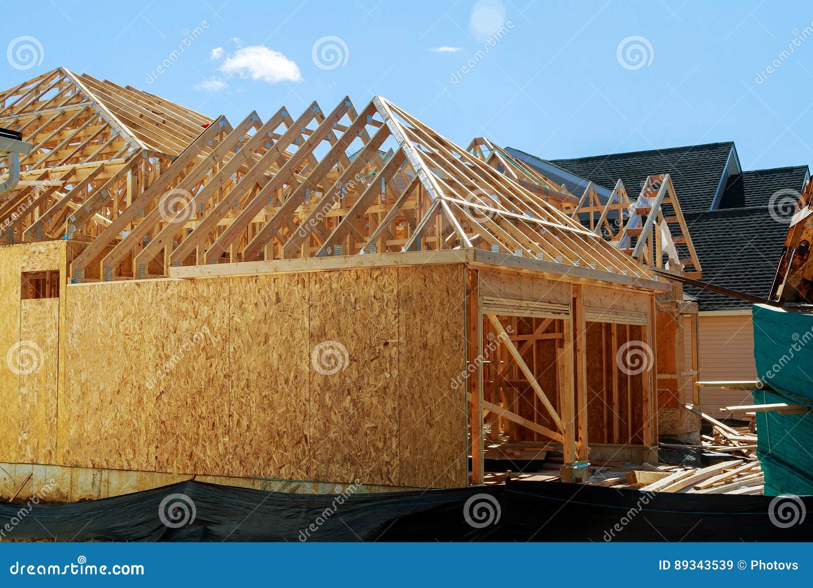 wood framing new house under construction