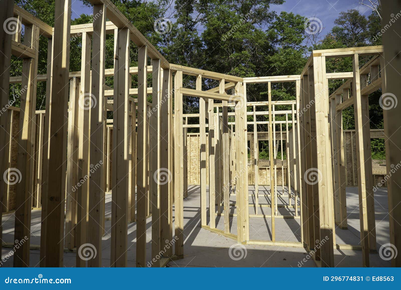 Wood Framing Studs at New Home Construction Work Site Stock Image