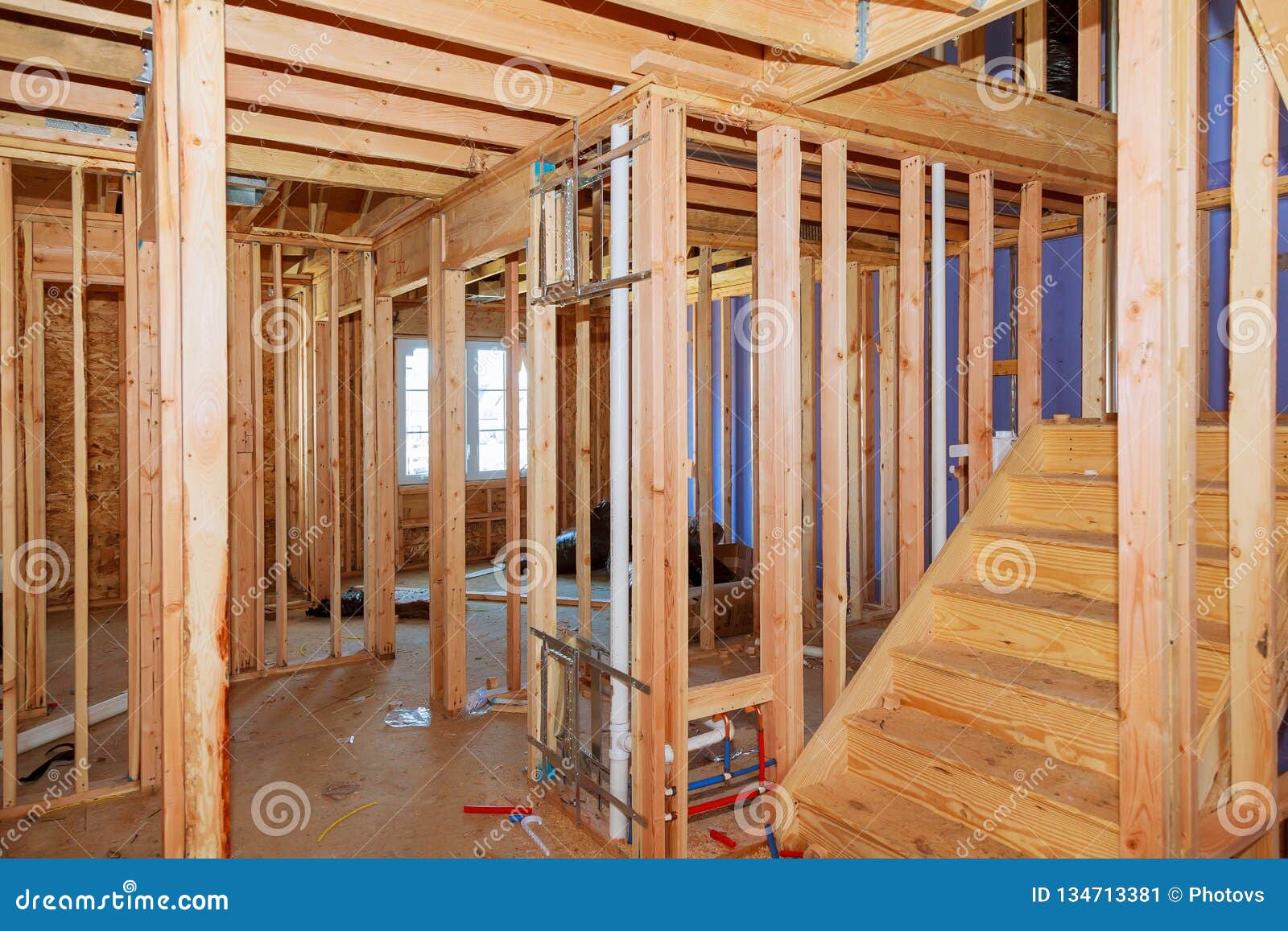 Wood Framing Work In Progress With Wood Framing Walls And
