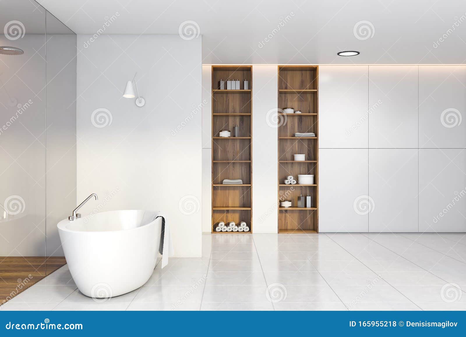 Wood And Grey Bathroom Tub And Shower Side View Stock Illustration Illustration Of Furniture Faucet 165955218