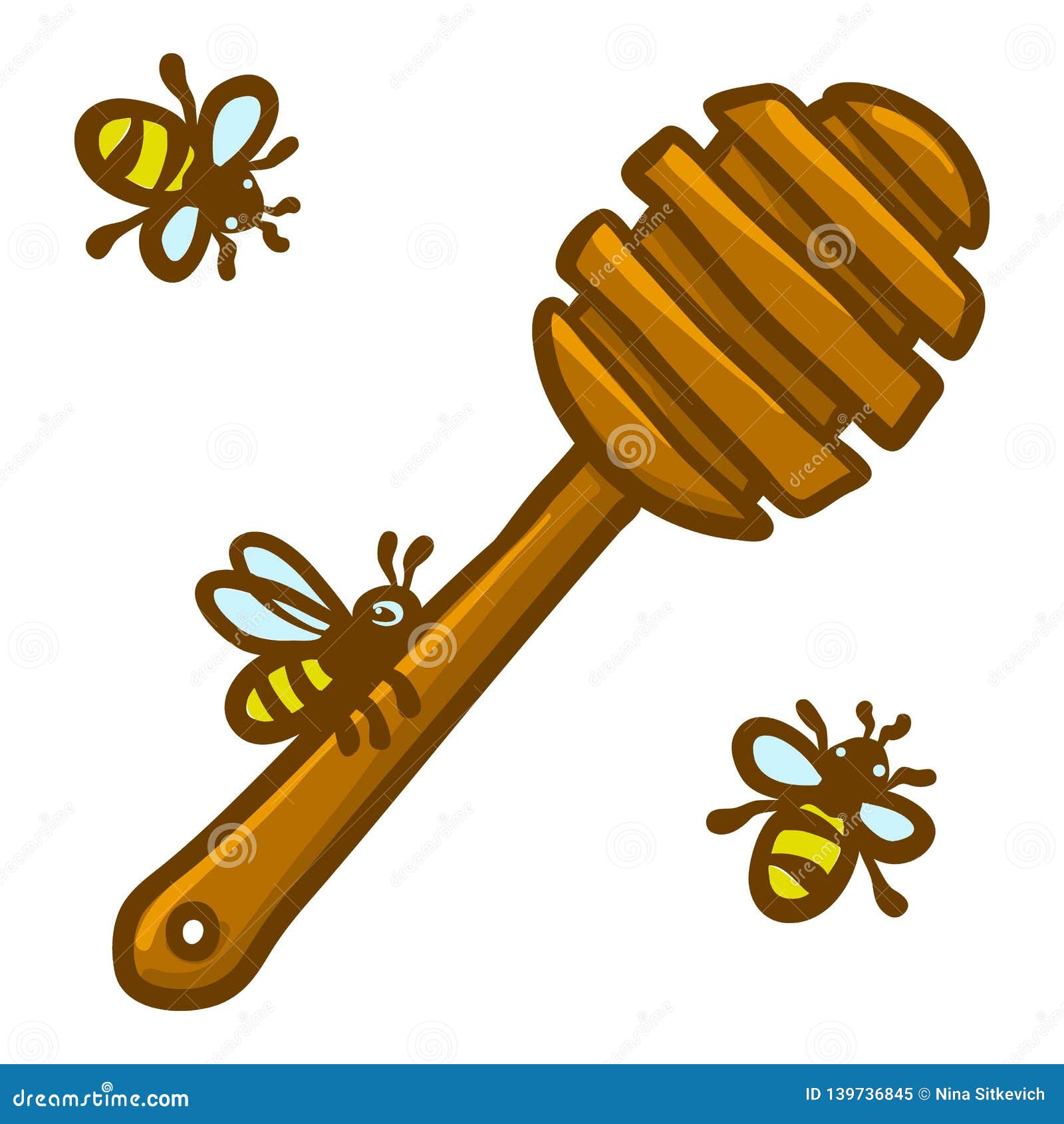 Wood Honey Spoon Icon, Hand Drawn Style Stock Vector Illustration of