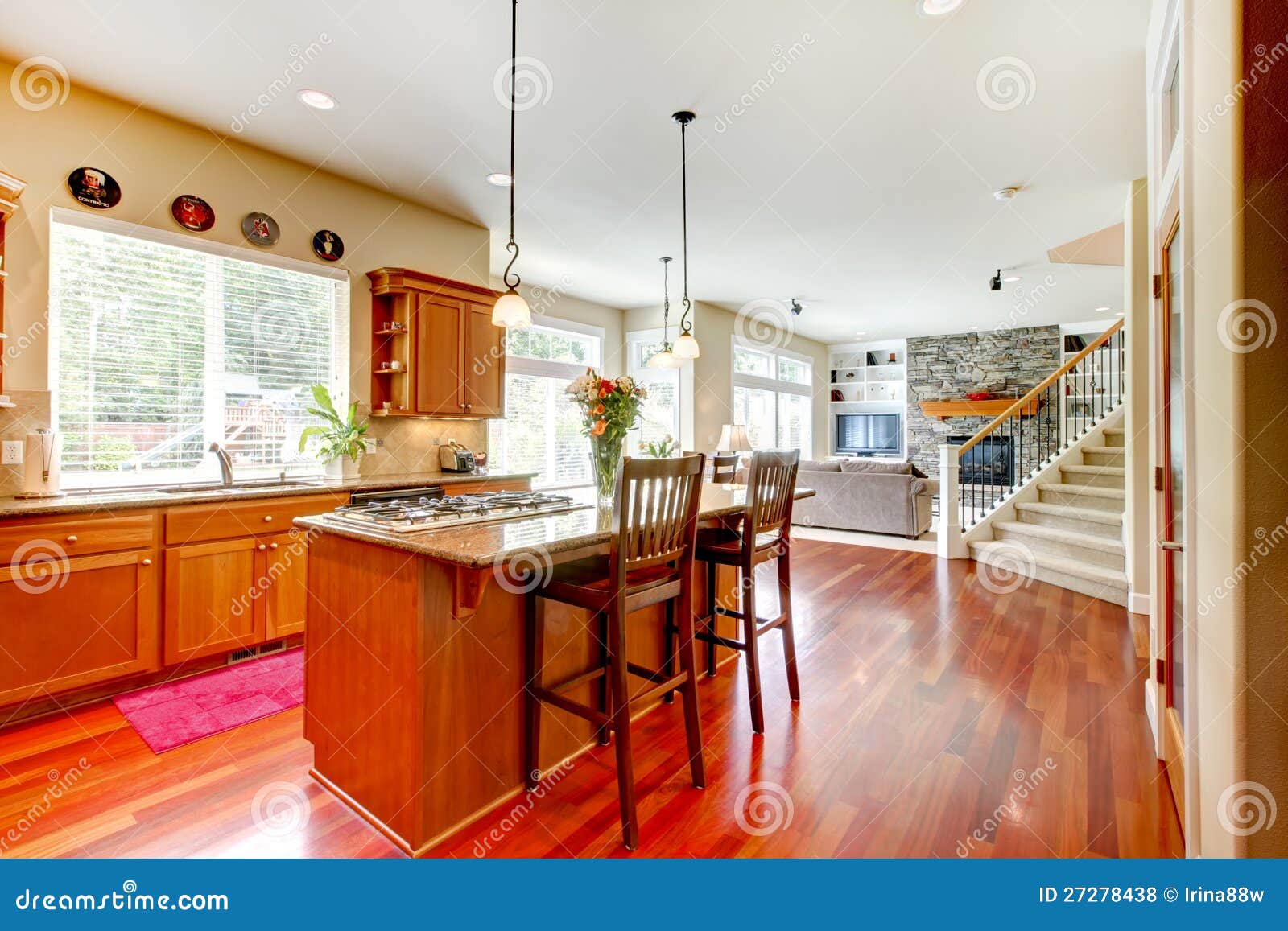 Wood Luxury Large Kitchen, Living Room Stock Photo Image of