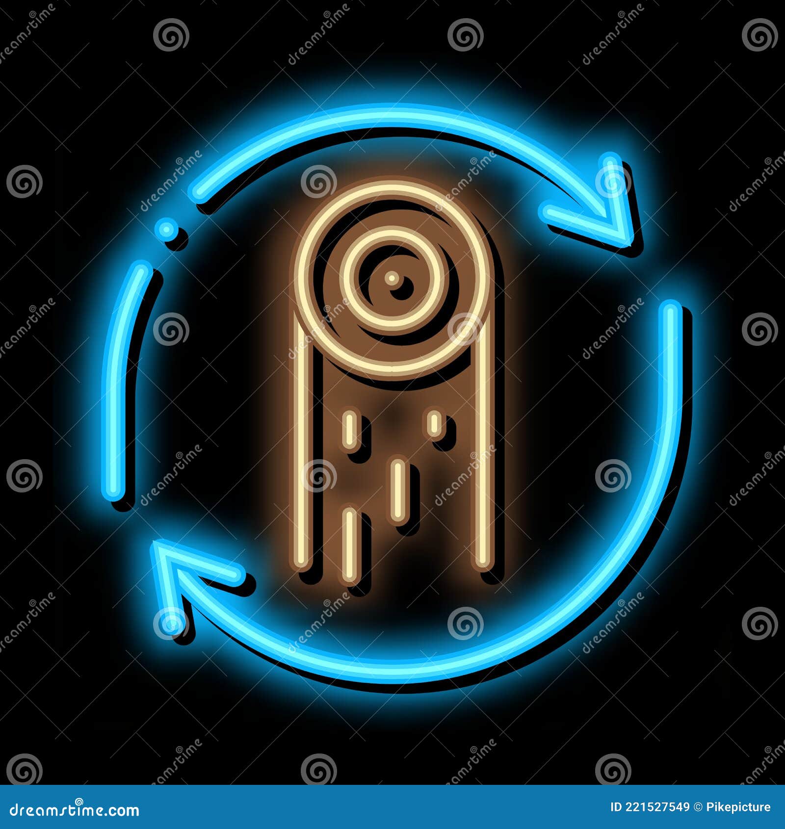 wood material cicle neon glow icon 