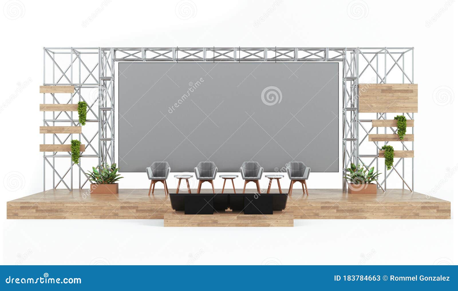 Wood and Metal Event Stage with Conference Panel Chairs, Industrial