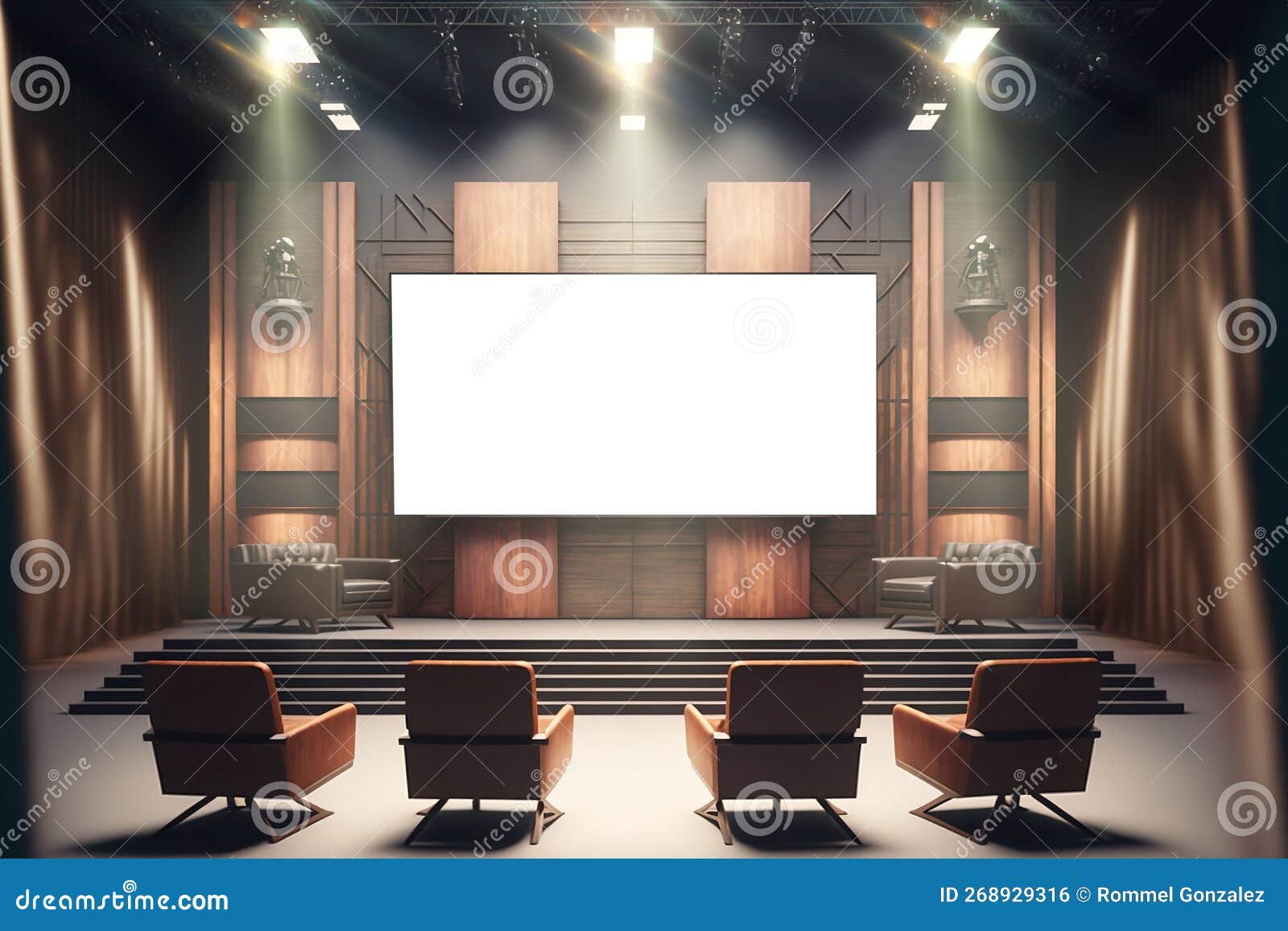 Wood and Metal Event Stage with Conference Panel Chairs, Industrial