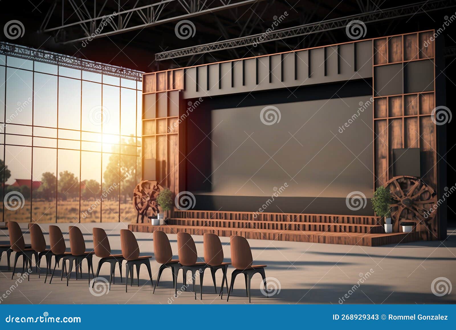 Wood and Metal Event Stage with Conference Panel Chairs, Industrial