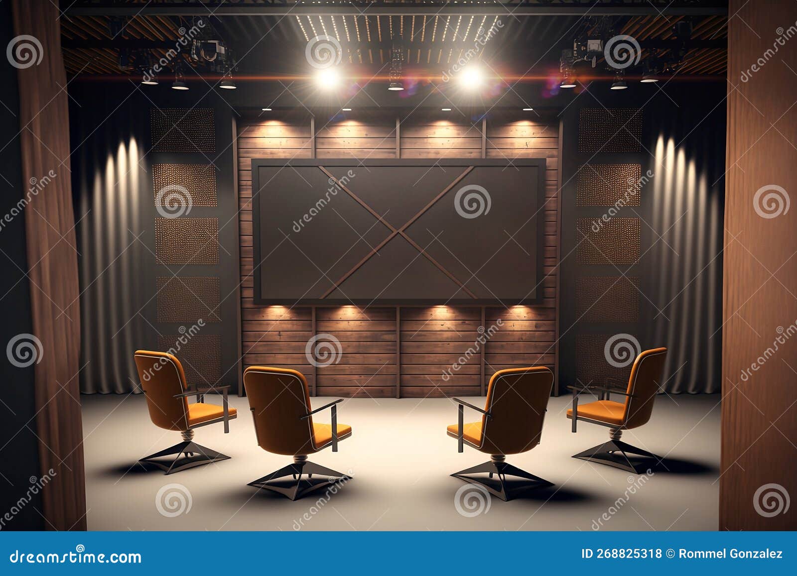 Wood and Metal Event Stage with Conference Panel Chairs, Industrial