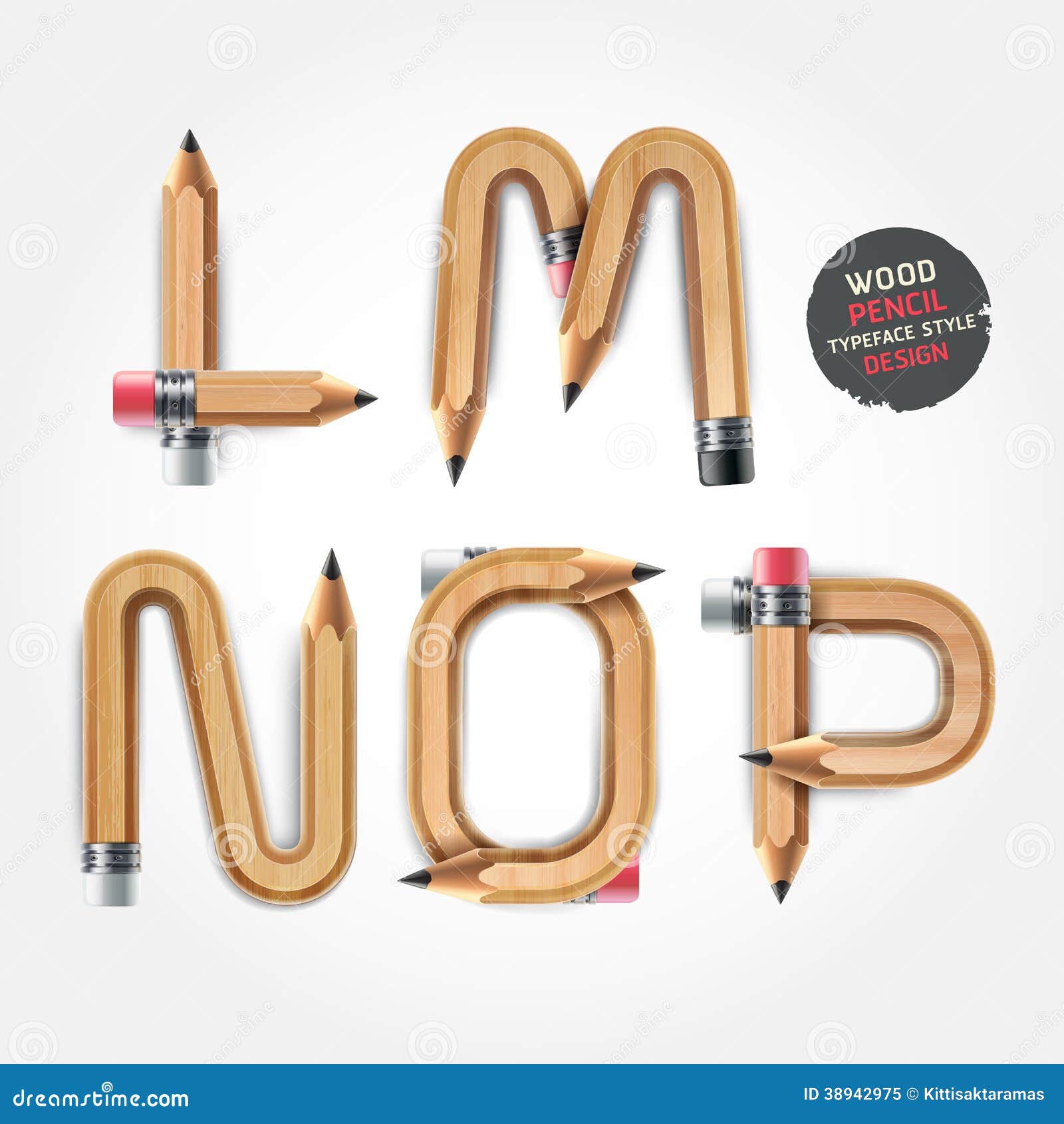 Wood Pencil Alphabet Style. Stock Vector Illustration of grain