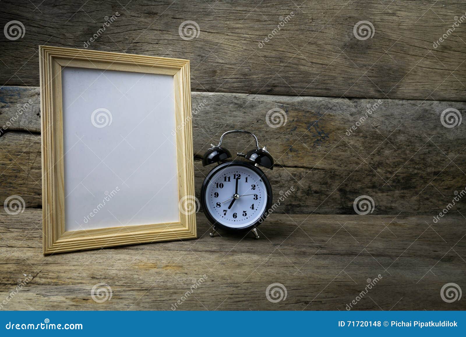 Wood photo frame and clock stock photo. Image of frame 71720148
