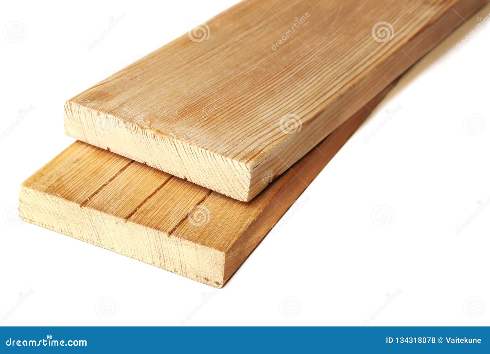 Larch Wood Plank Board Isolated on White Background.Two Larch