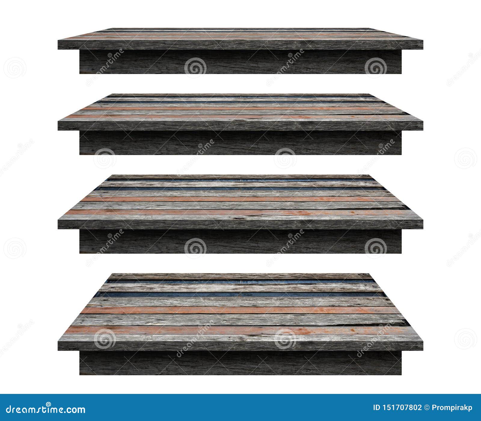 Wood Shelves Table Top Collection Isolated On White Background With