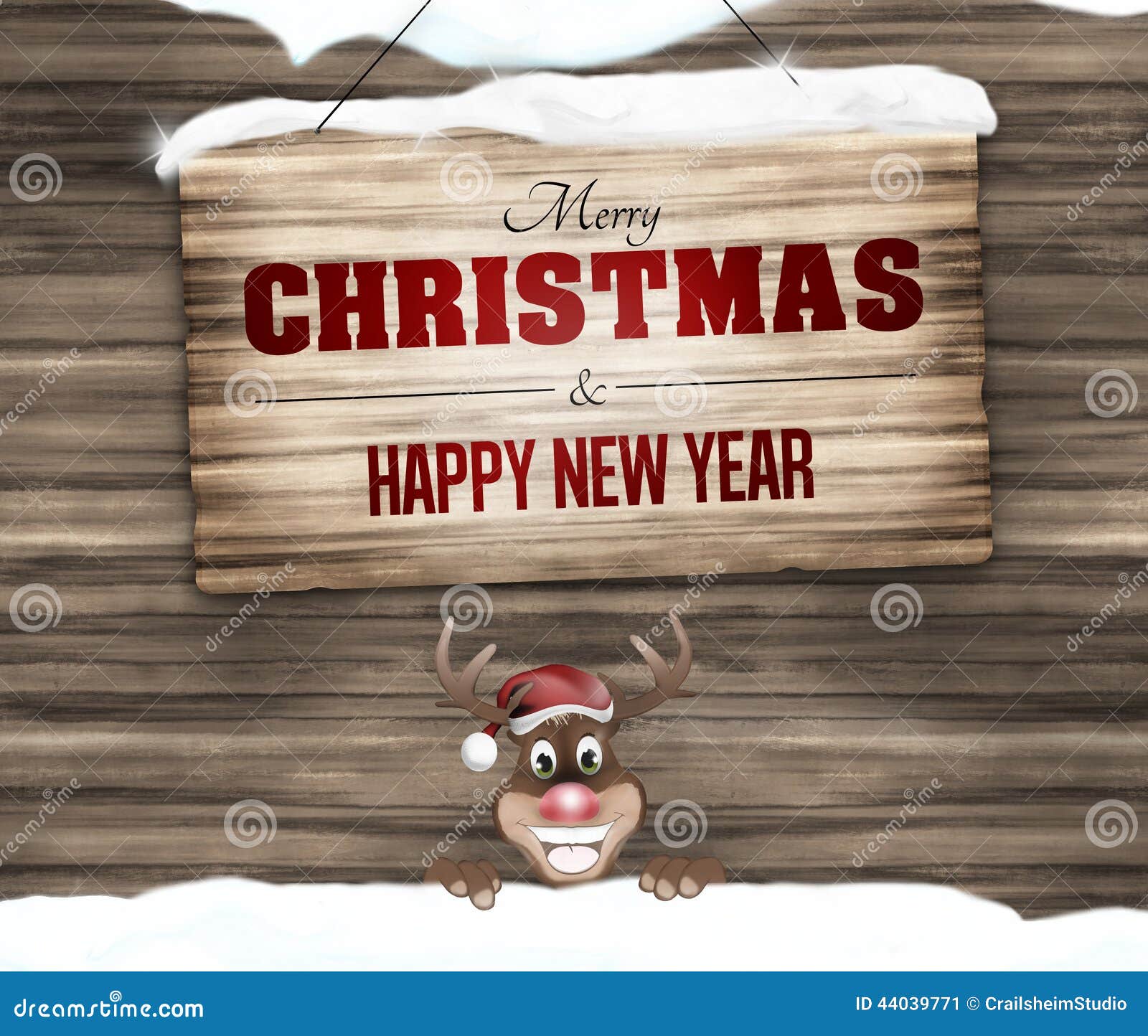 Download Wood Sign Merry Christmas And Happy New Year Stock Image