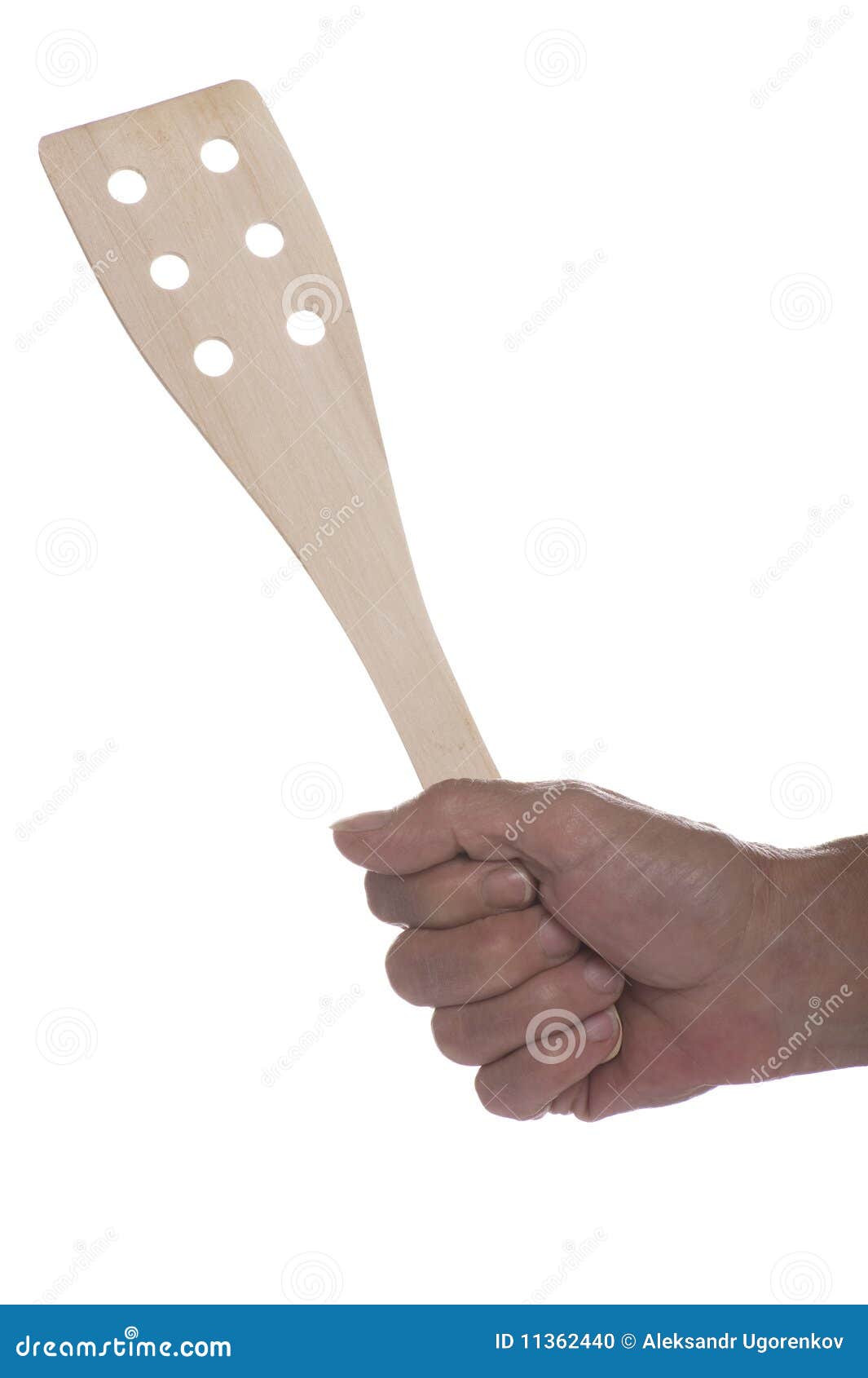 Wood Spatula in Hand on White Stock Photo Image of work, isolated
