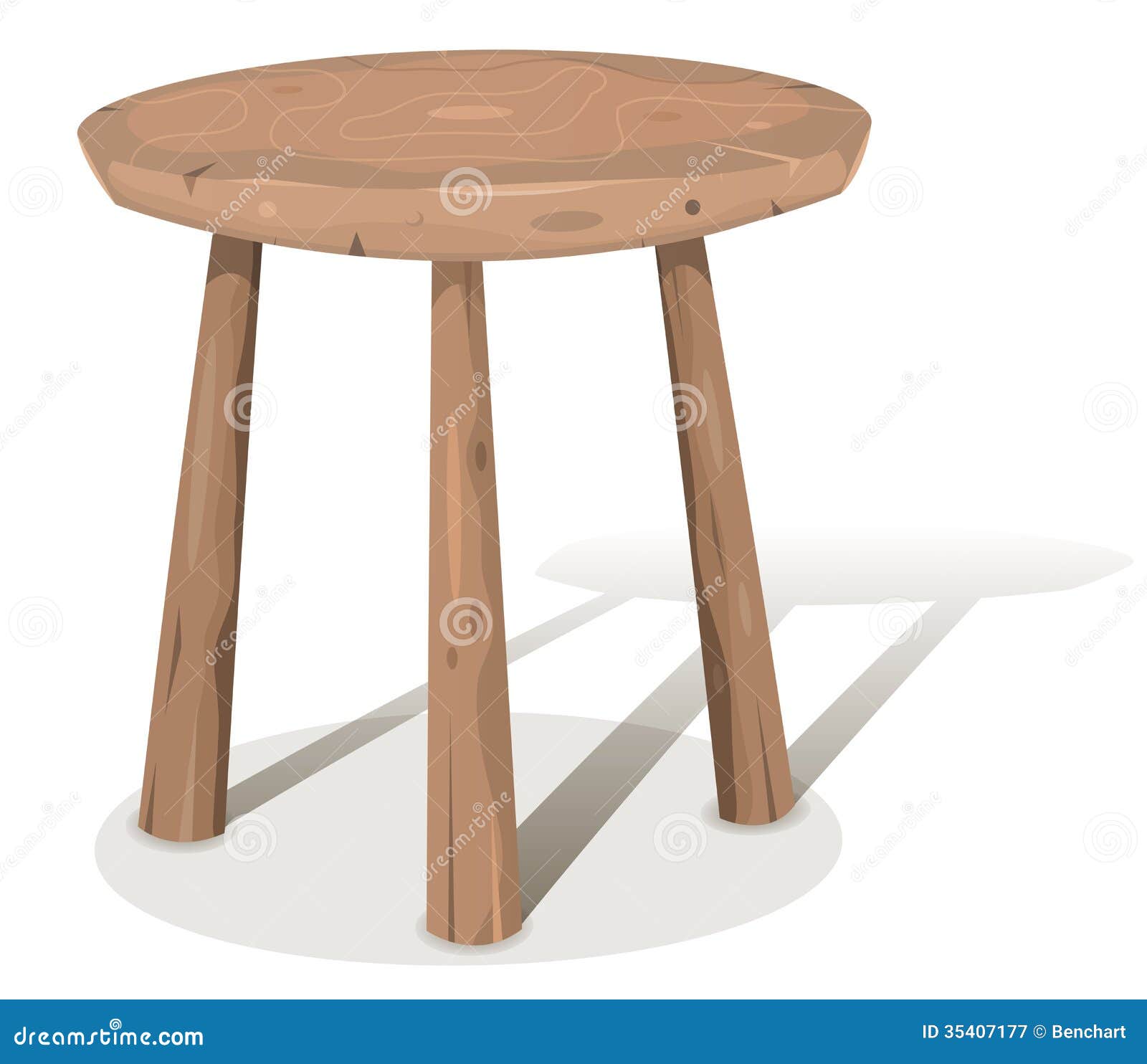 Illustration of a cartoon styled wooden stool or table with shadows.
