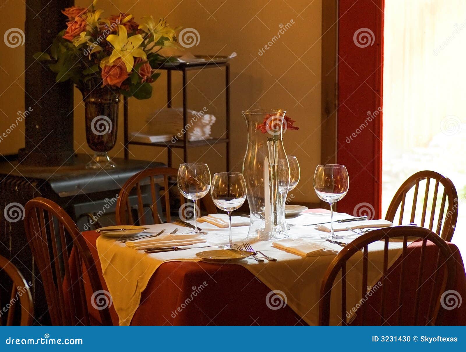Wood Stove, Restaurant Table Stock Photo Image of white, rustic 3231430
