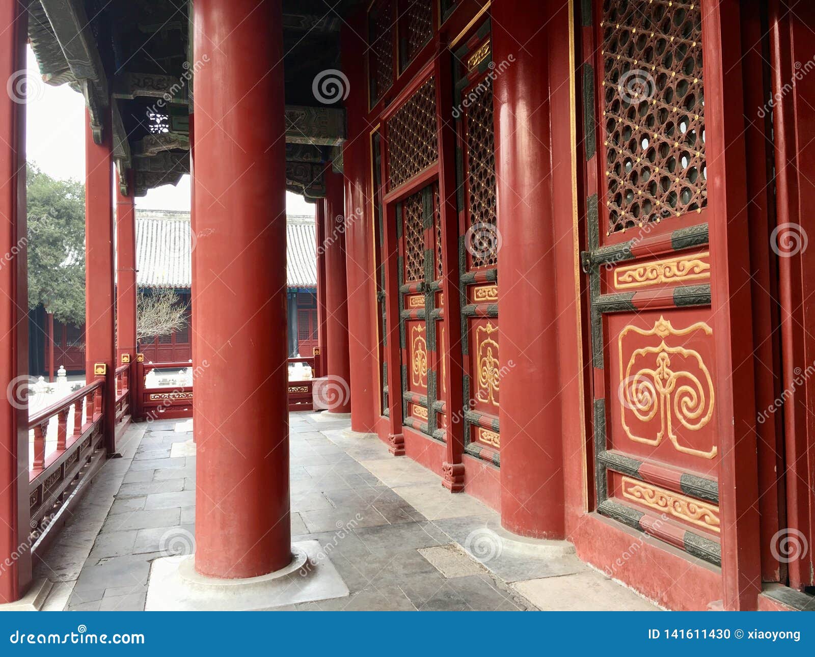 wooden corridor and wall of guozijian, beijing, china