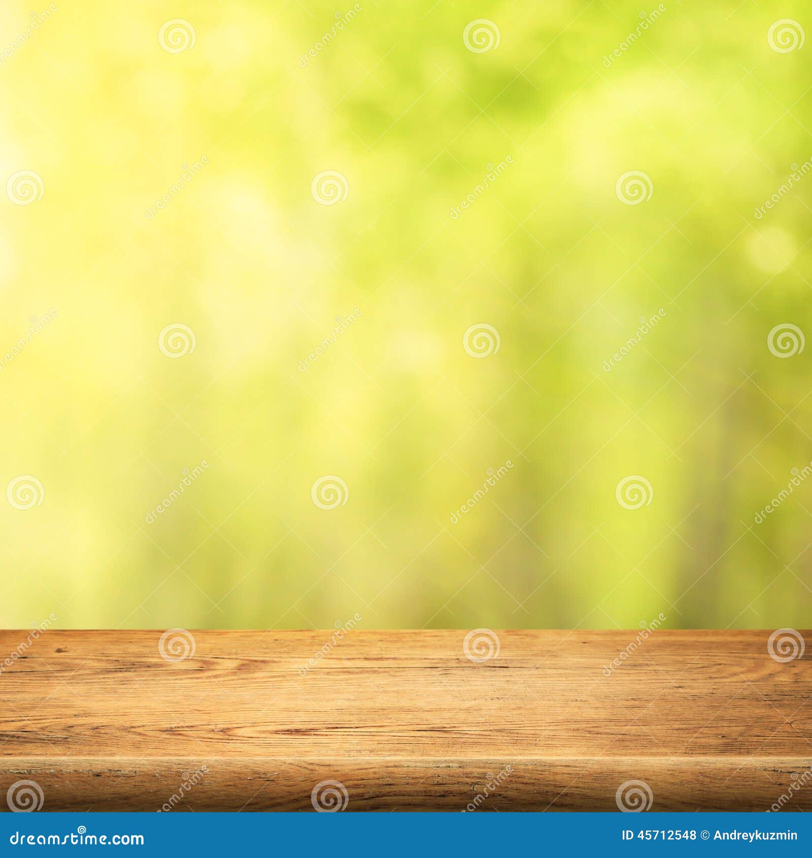 Wood Table On Green Summer Forest Background Stock Photo 