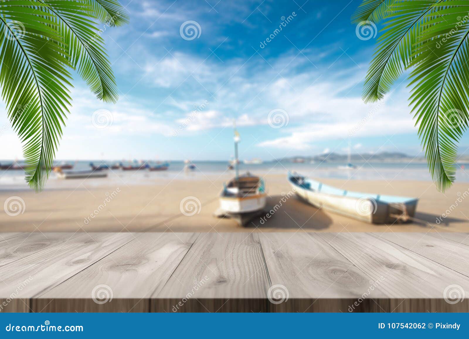 Wood Table Top On The Beach. Stock Photo Image of restaurant, blurred