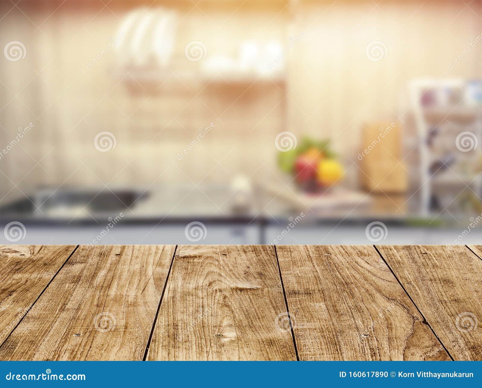 Wood Table Top in Kitchen Room Blur Background for Montage Product ...