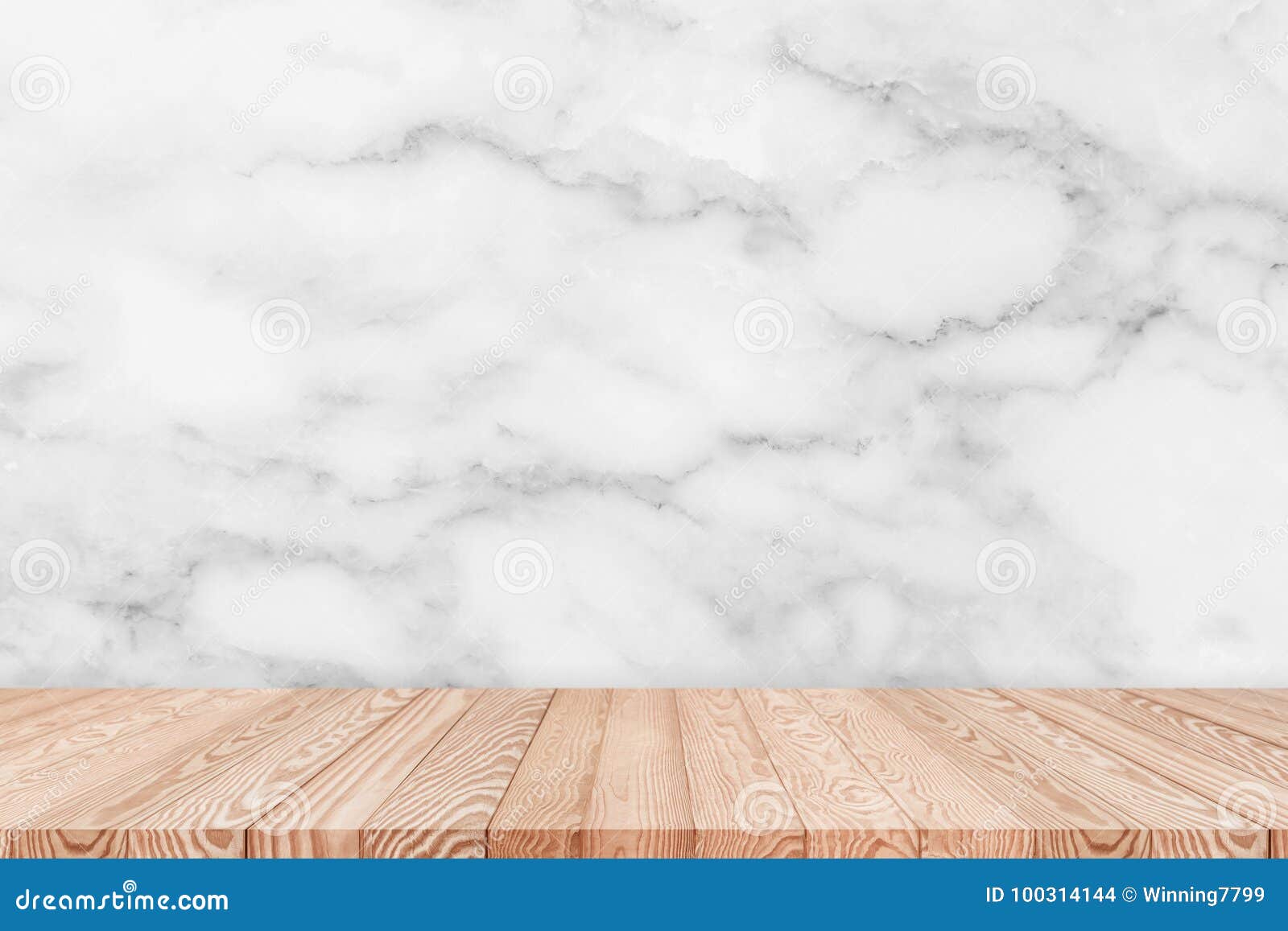 Wood Table Top on White Marble Texture Background Stock Photo - Image