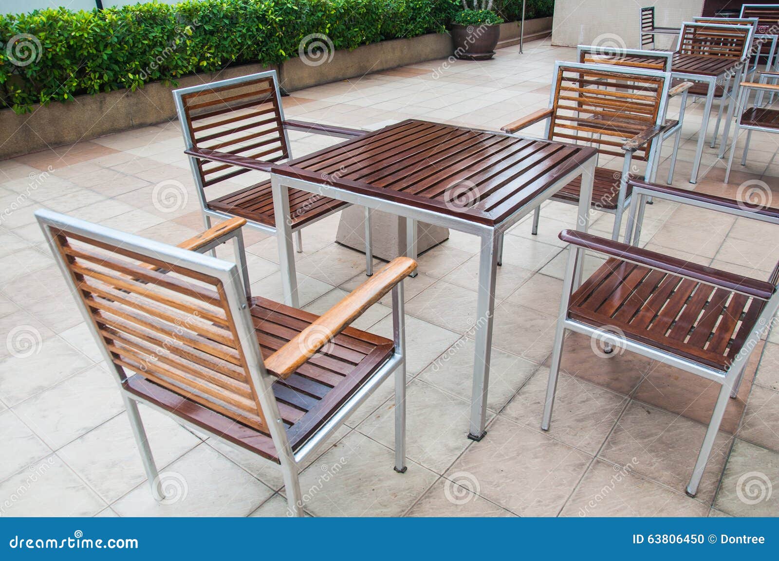 Wood Tables And Brown Chairs Set Up Stock Photo Image Of Furniture