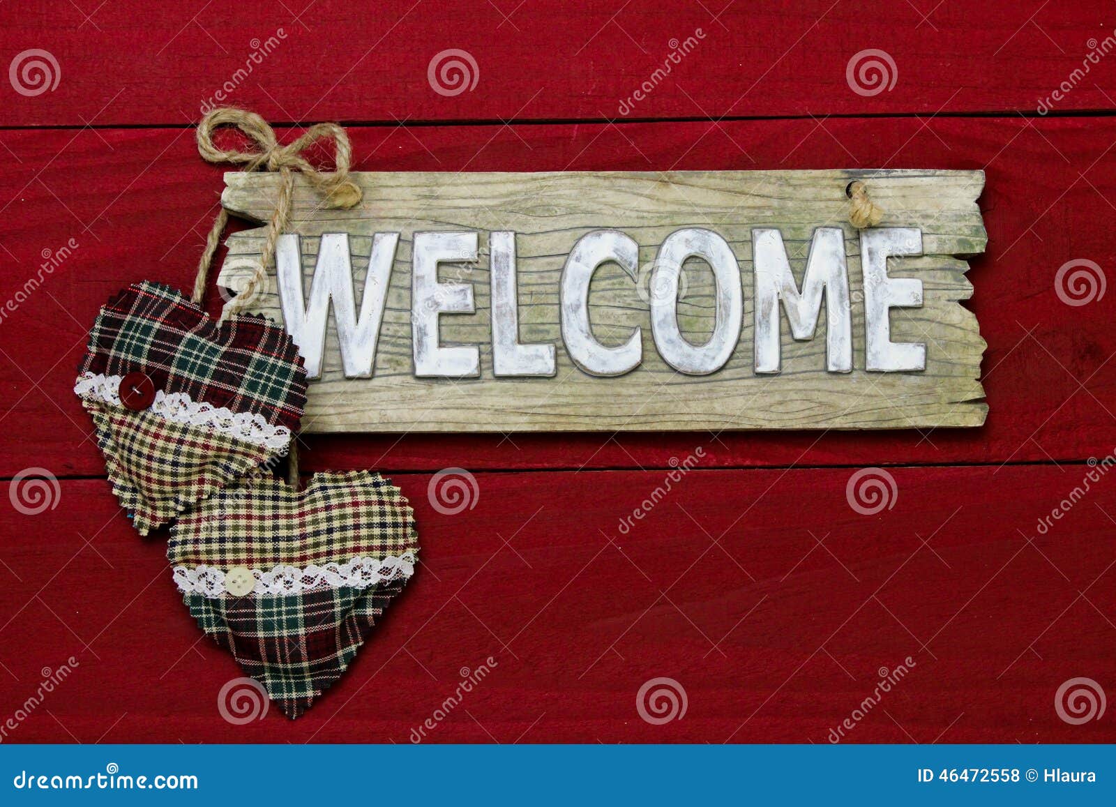 Wood Welcome Sign With Plaid Country Christmas Hearts Wood Welcome Sign With Plaid Country Christmas Hearts