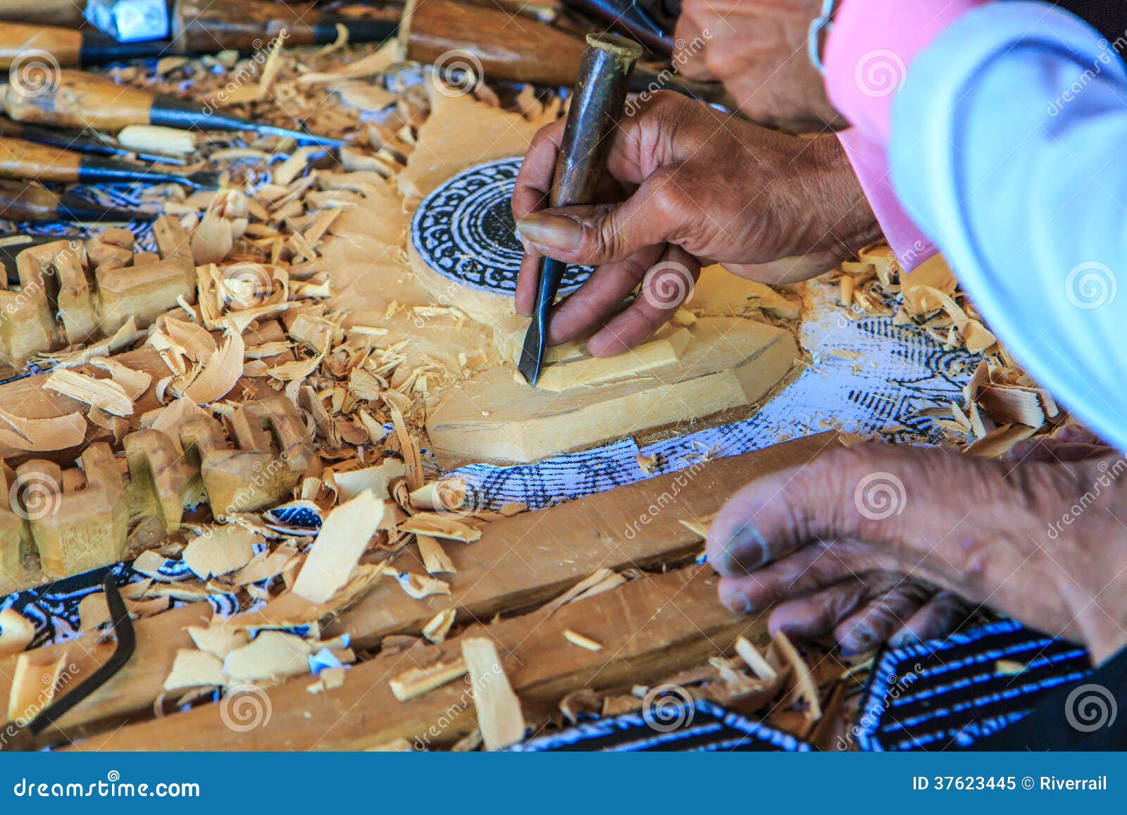 Woodcraftsman is Carving Wood Stock Image Image of business, design