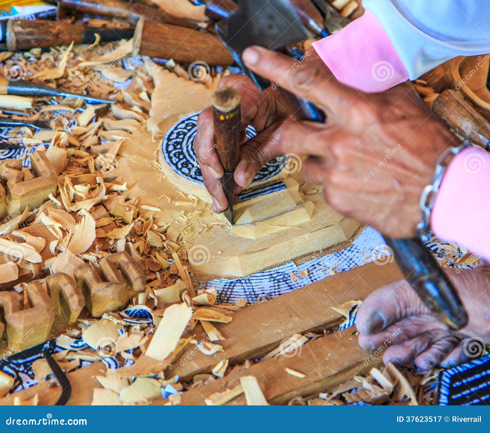 Woodcraftsman is Carving Wood Stock Image Image of decoration