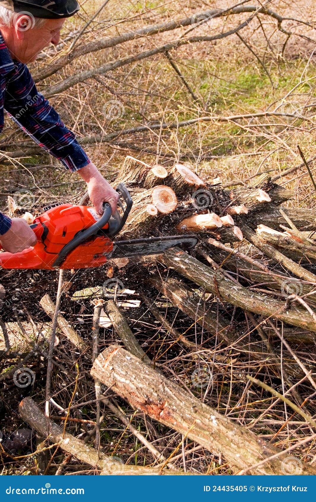 Woodcutter Cutting Broken Tree Stock Image Image of branches, cutting
