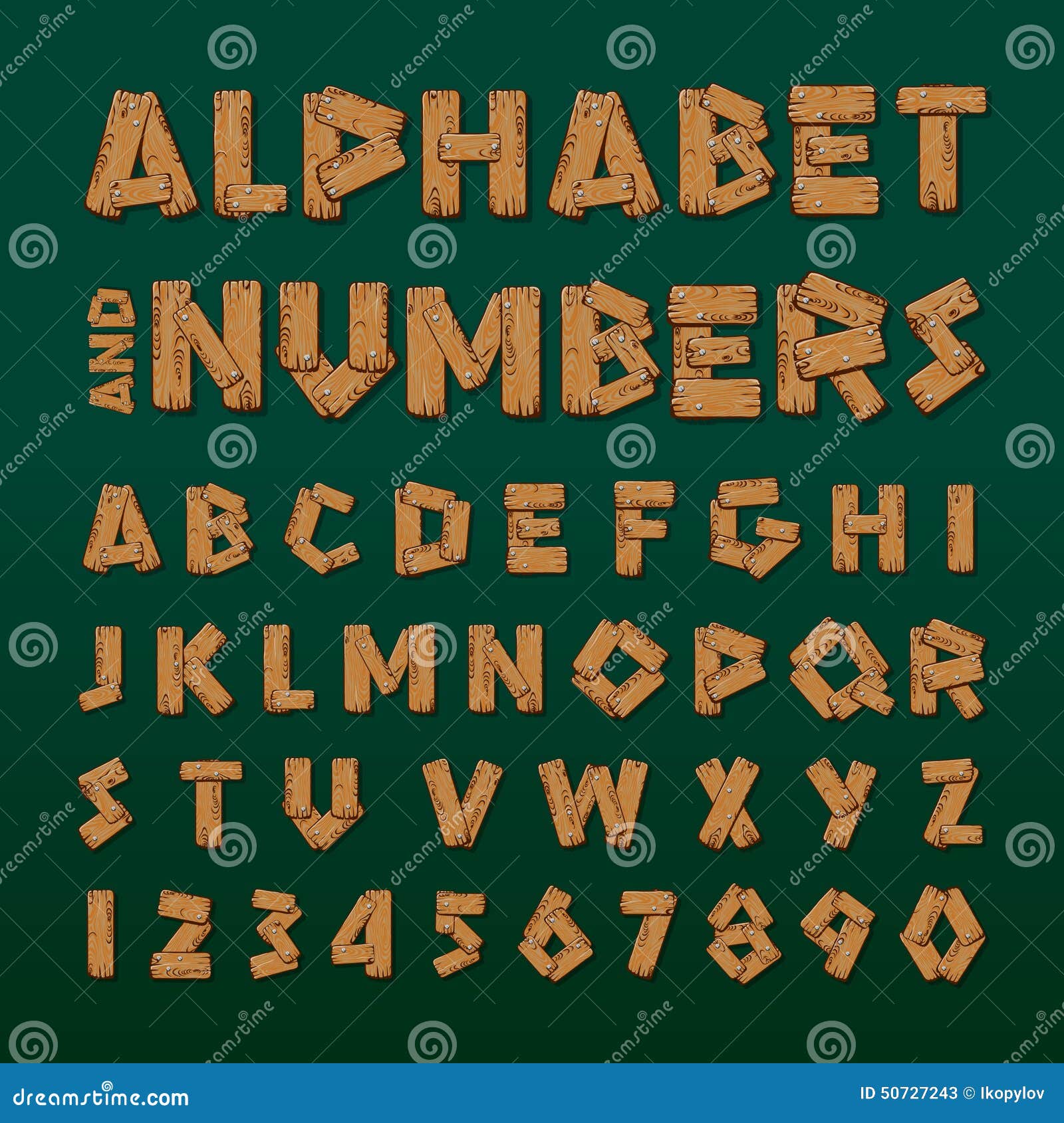 Wooden Alphabet and Numbers Stock Vector Illustration of stylized