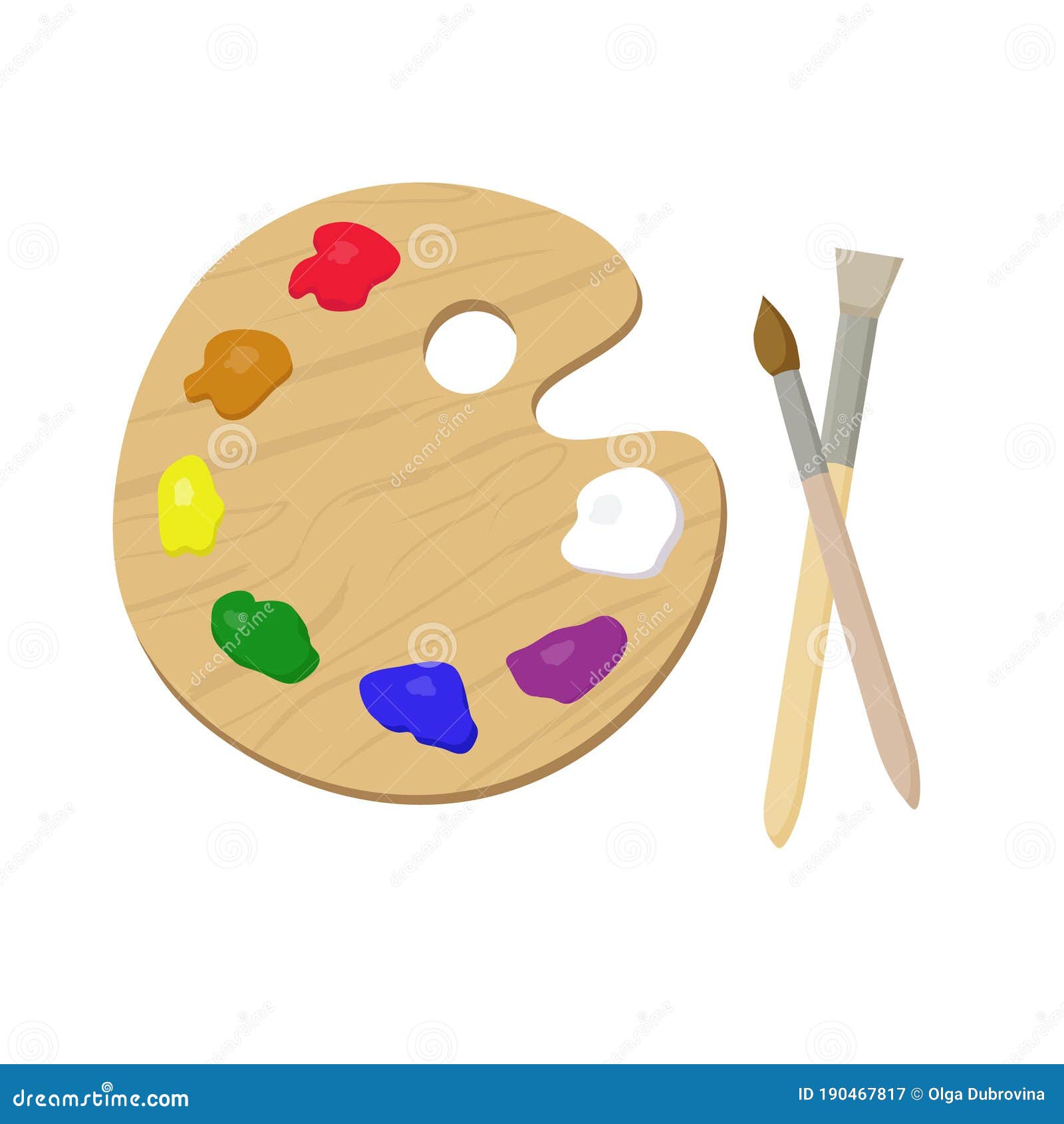 Wooden Art Palette Paints Brushes Stock Vector by