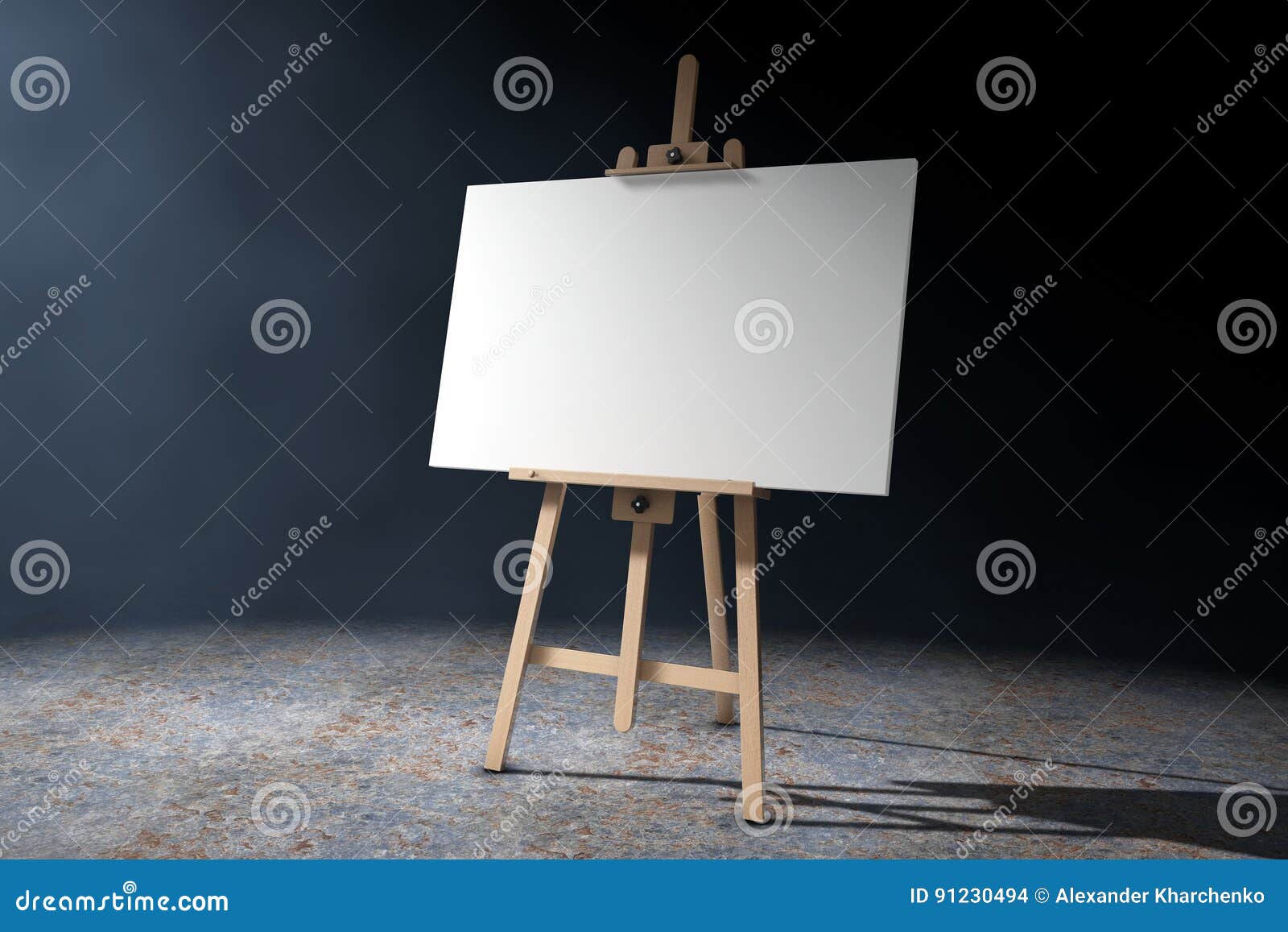 Blank white art canvas stand on black wooden easel mockup