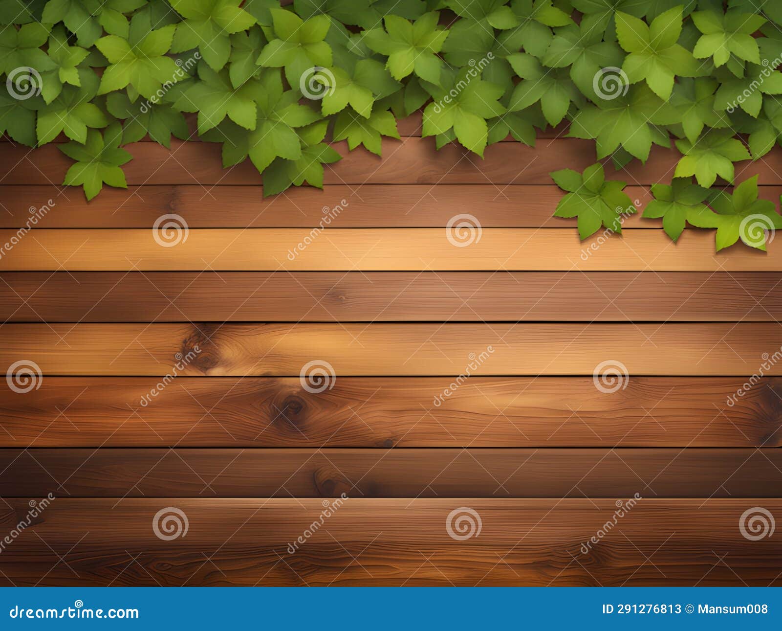 Wooden Background and Leaves with Copy Space Stock Illustration