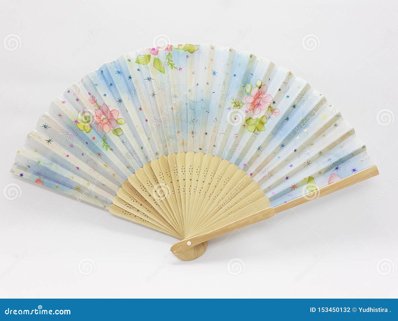DealMux Bamboo Ribs Cloth Collapsible Flowers Print Hand Fan Pink Beige 