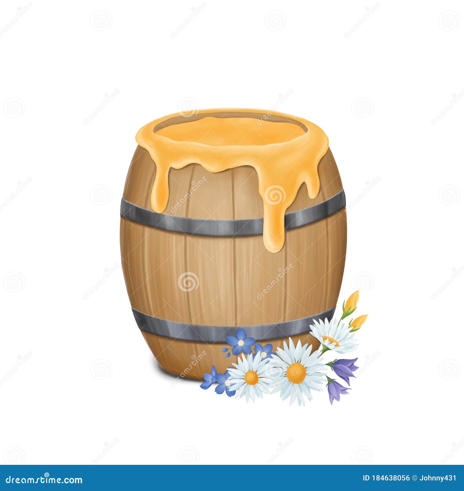 Wooden Barrel With Honey On A White Background Stock Illustration Illustration Of Wood Dessert