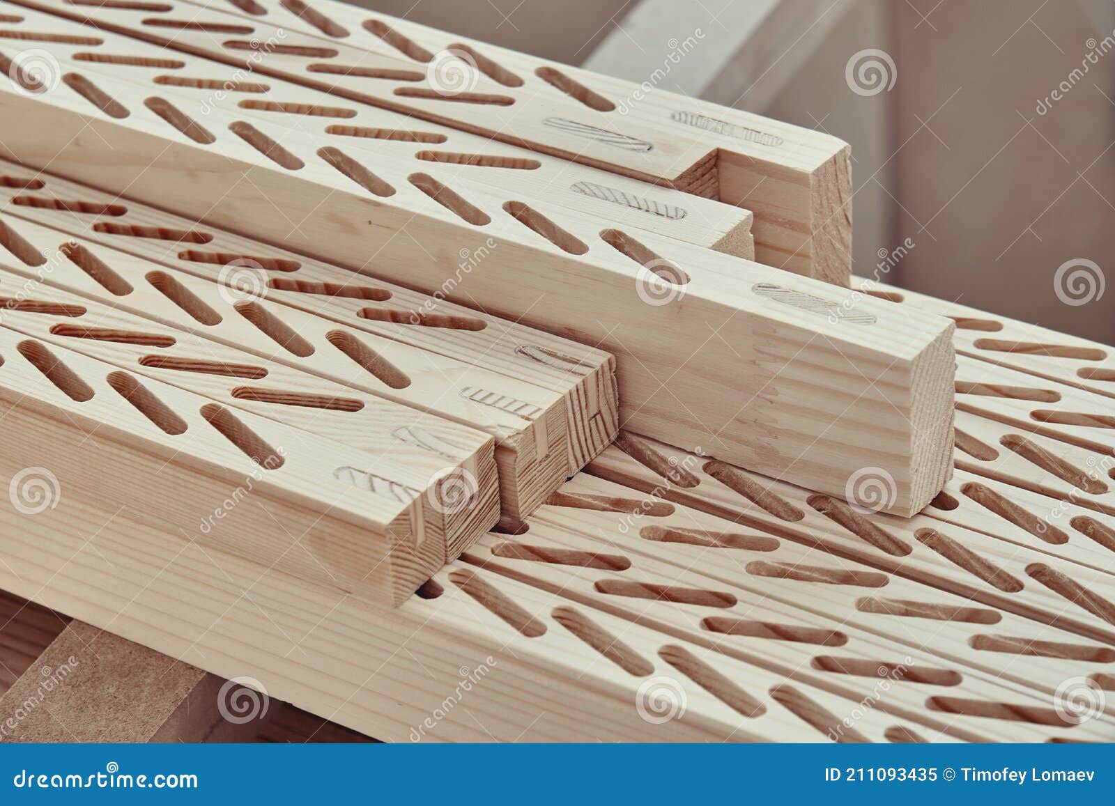 Wooden Bars with Slots for Installing Planks on Workbench Stock Image