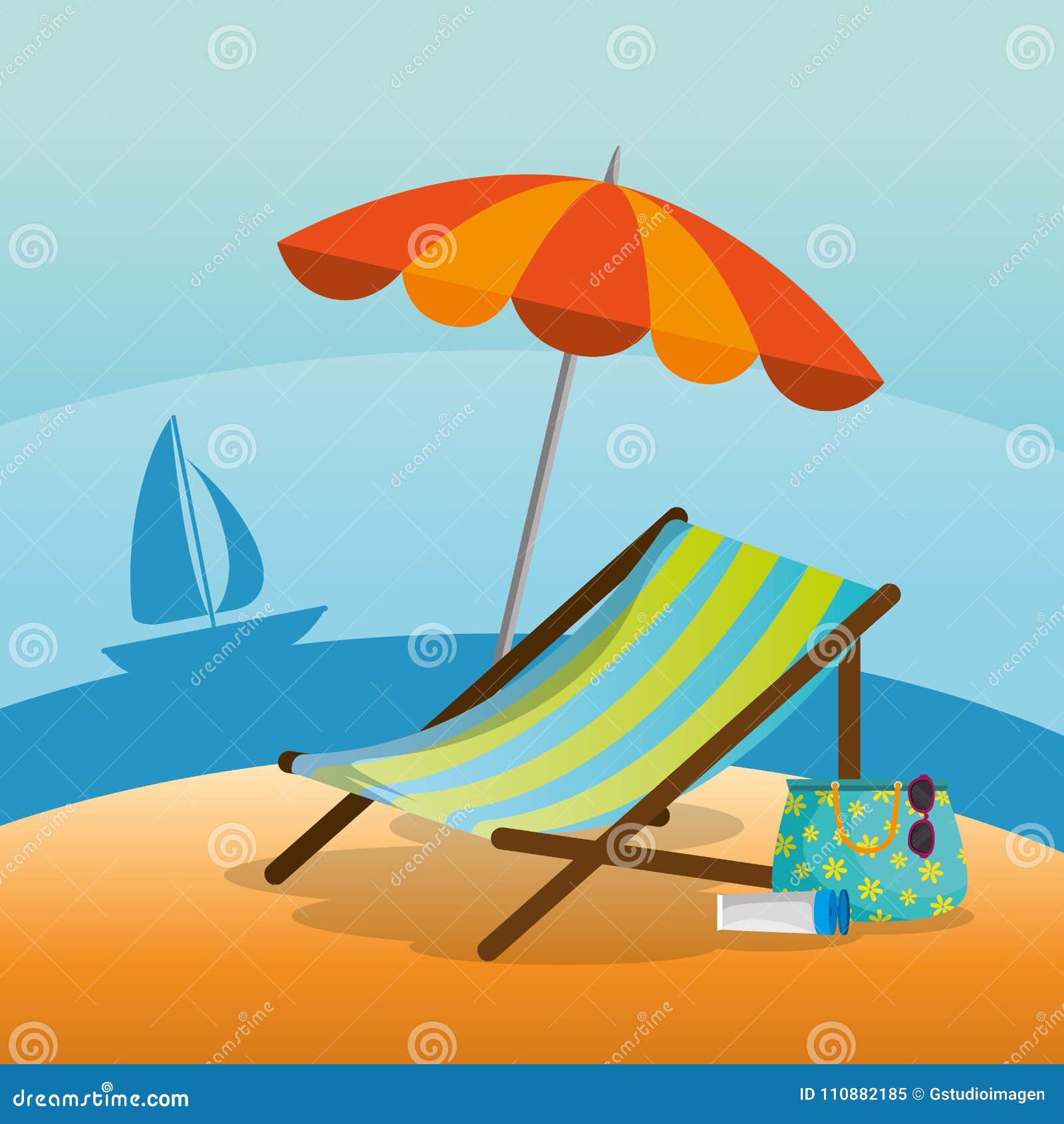 Wooden Beach Chair on a Beach Landscape Design Stock Vector ...