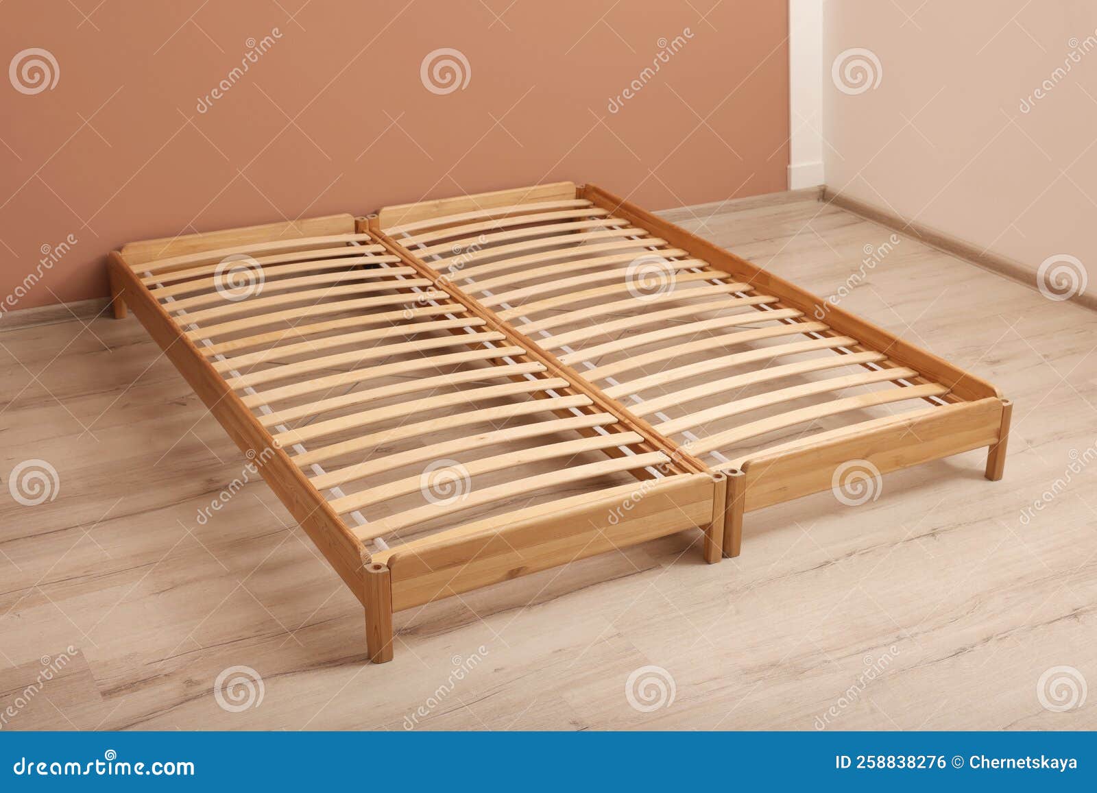 Wooden Bed Frame on Floor in Room Stock Photo Image of modern, sleep