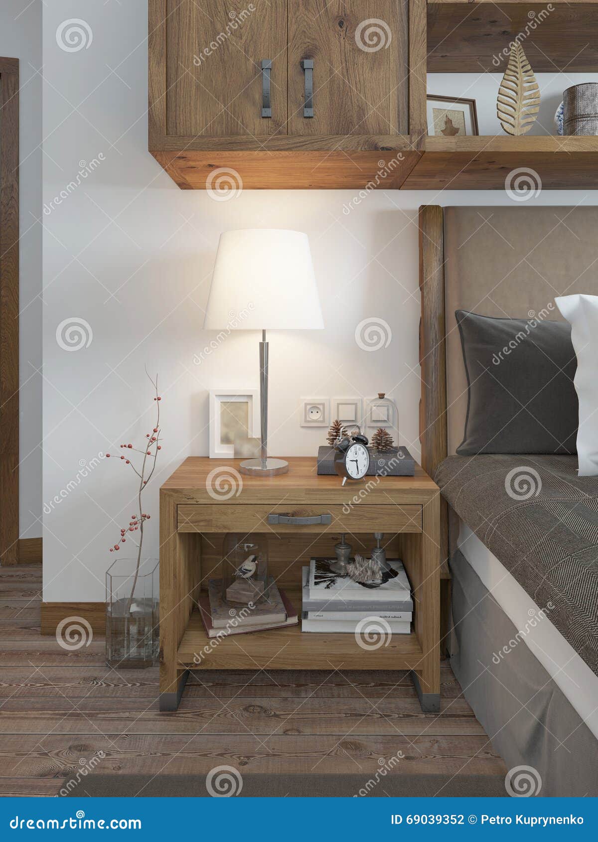 Wooden Bedside Table with a Niche for the Decor. Editorial Photography