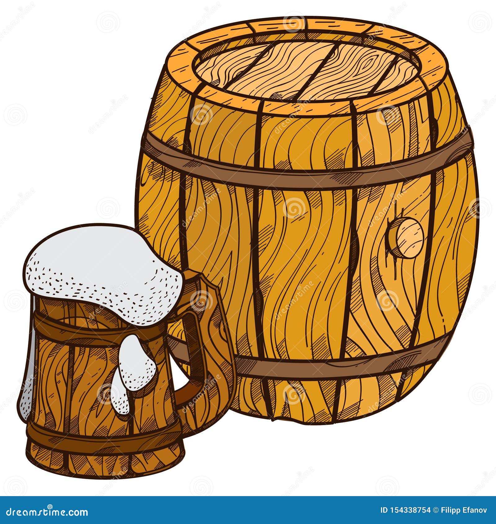 Wooden Beer Keg and Mug of Beer Stock Illustration Illustration of