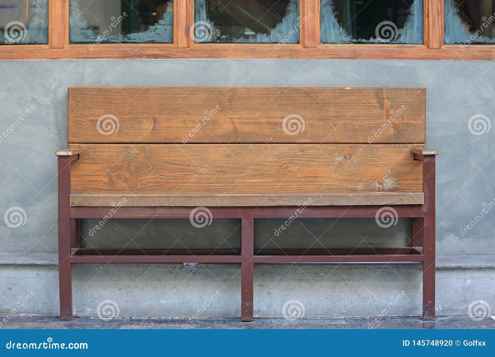 Wooden Bench Near a Concrete Wall Stock Photo Image of chair, nature
