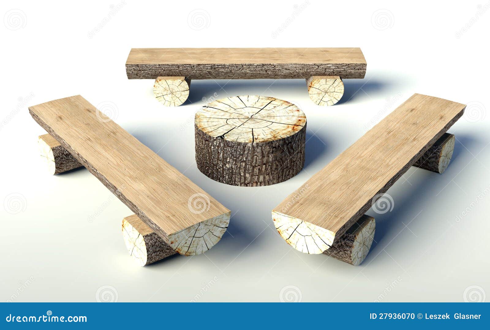 Wooden Bench And Table Made Of Tree Trunks Stock ...