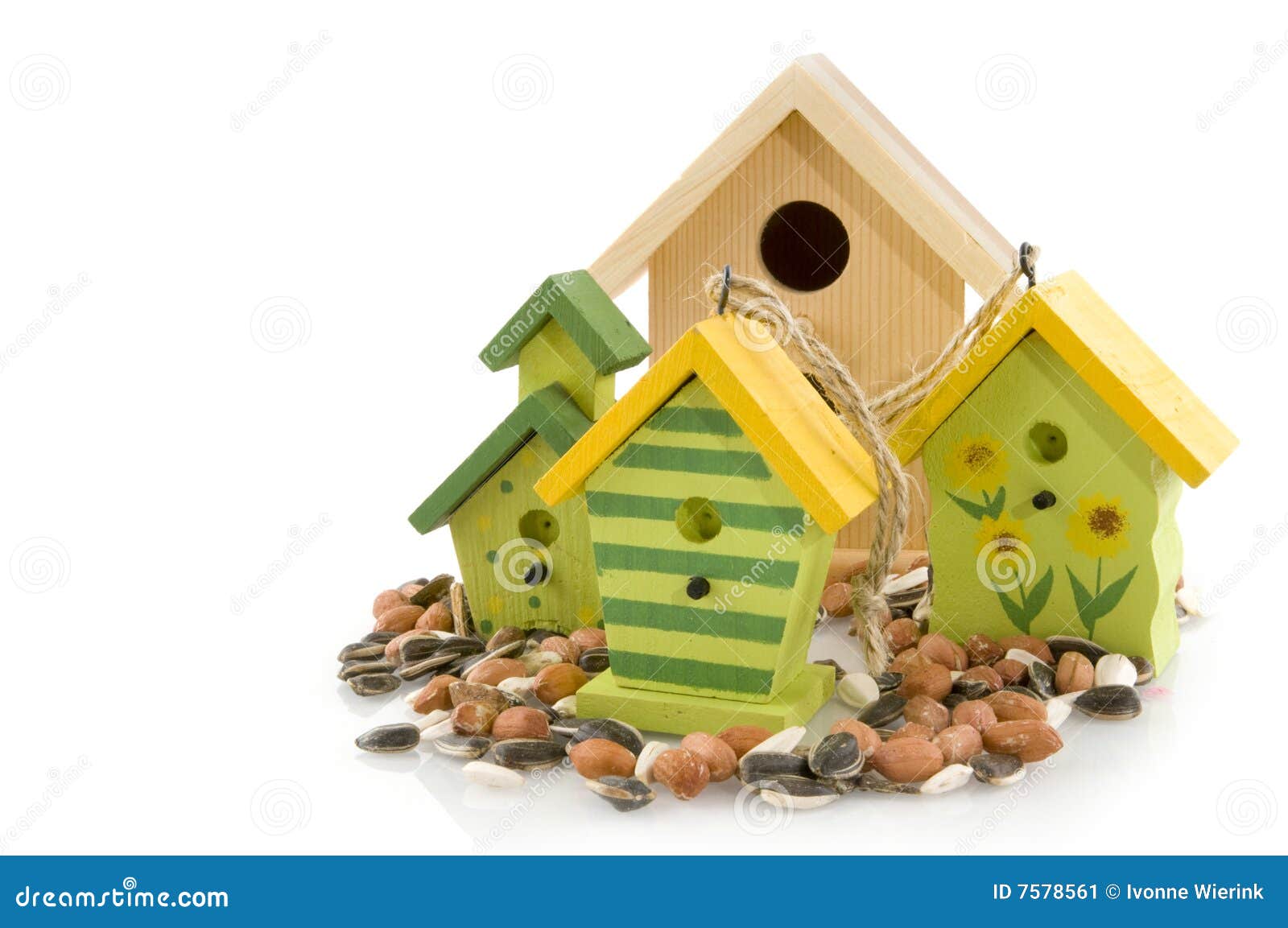Wooden bird houses stock image. Image of food, birds, green 7578561