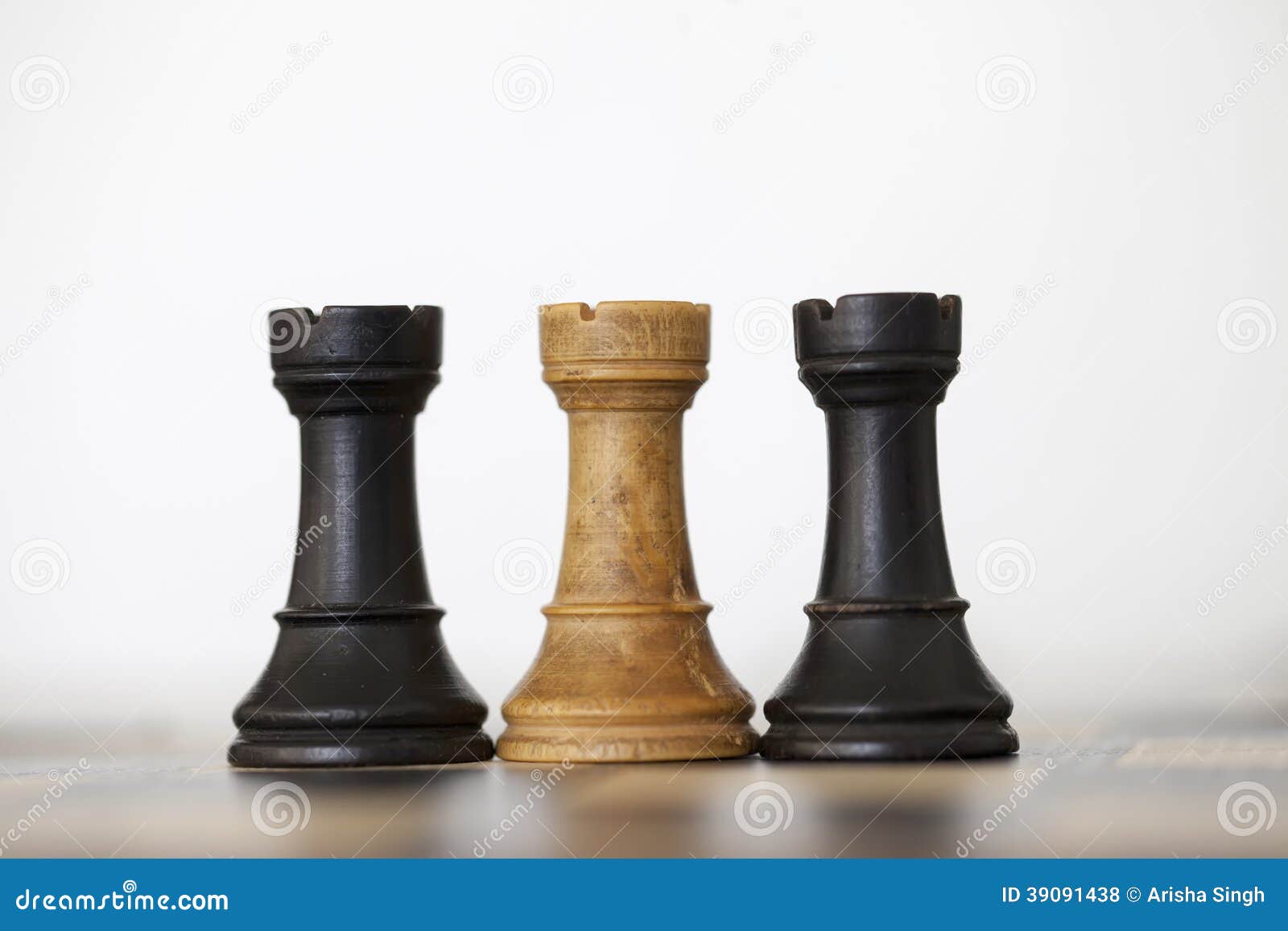 Wooden Black and White Rooks Chess Pieces Stock Photo - Image of