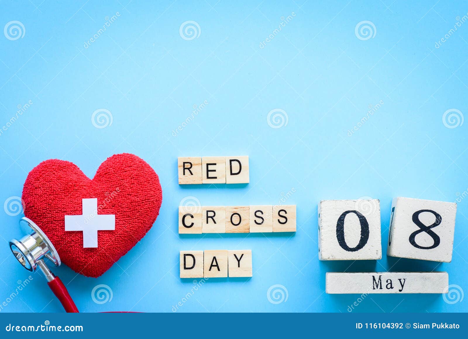 Wooden Block Calendar for World Red Cross and Red Crescent Day, Stock