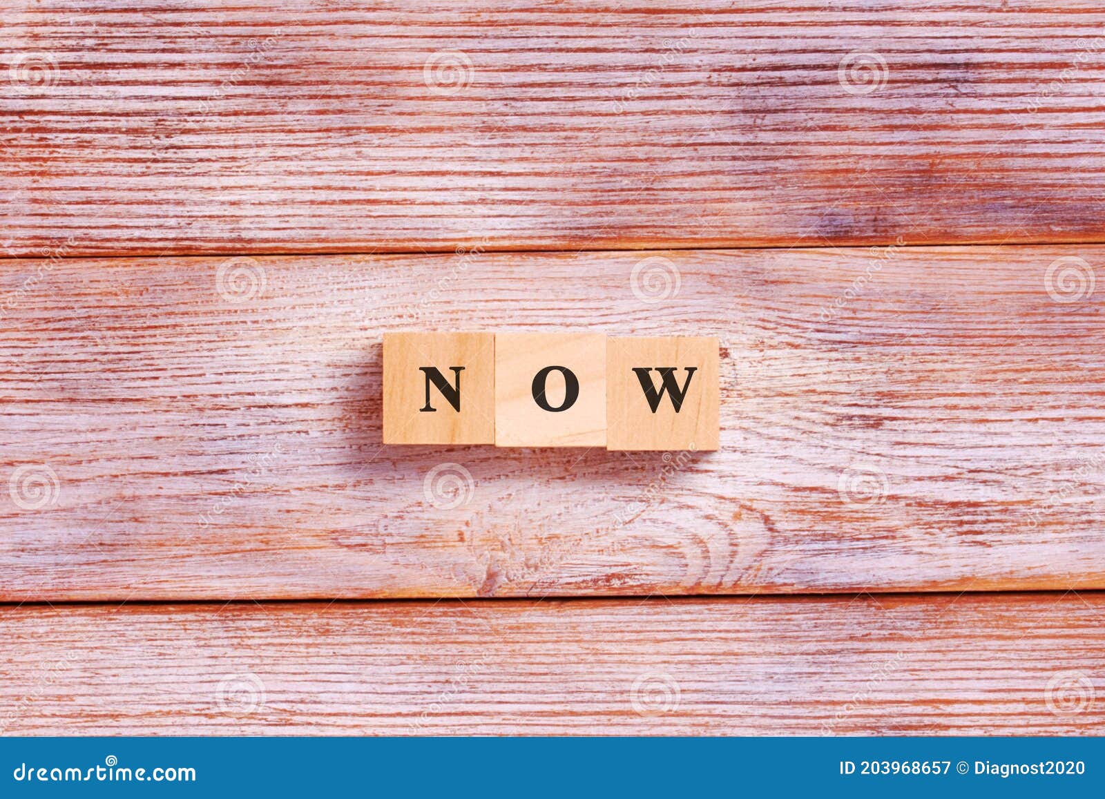 wooden block cube for now wording on white background. concept of time management or living in present moment