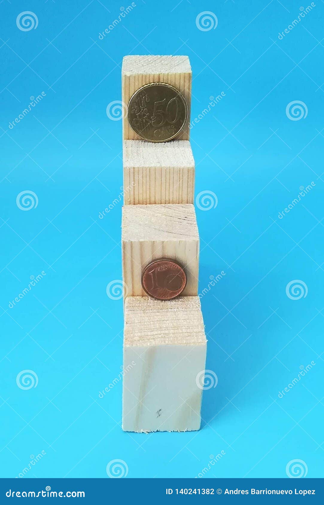 Wooden Blocks On Staircase With Coins Stock Photo - Image ...