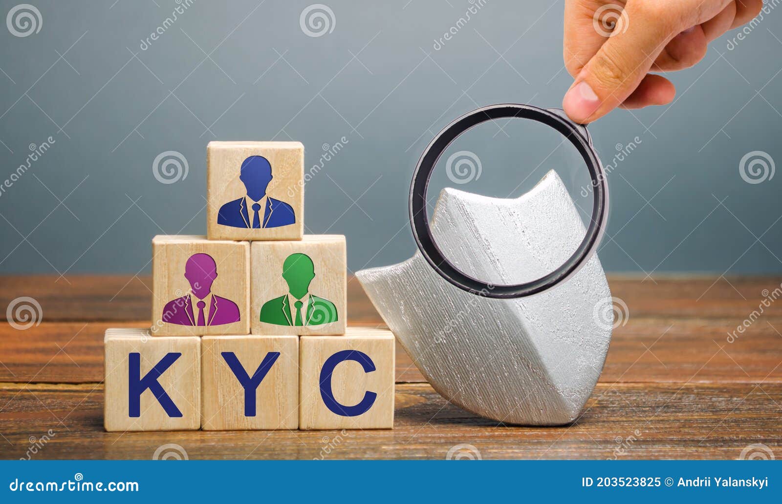wooden blocks with the word kyc - know your customer / client. verify the identity, suitability and risks involved with